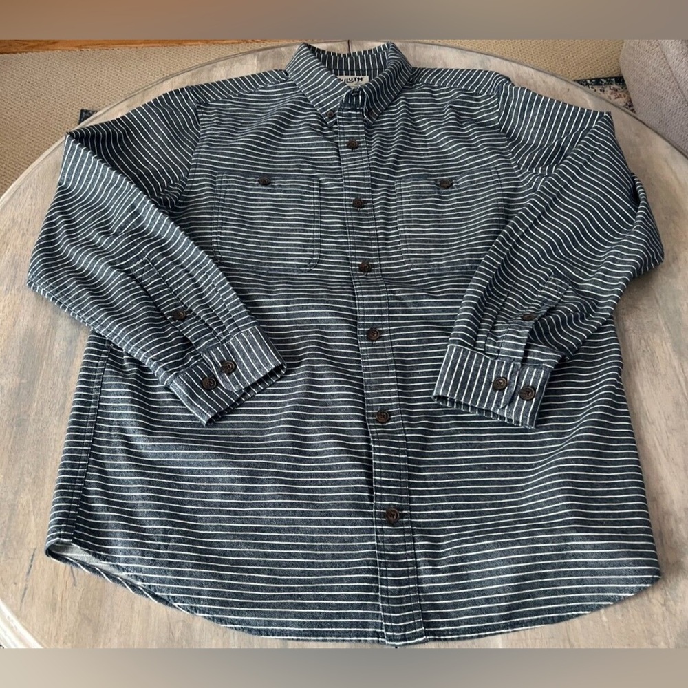Duluth Trading Co Blue and White Striped Shirt